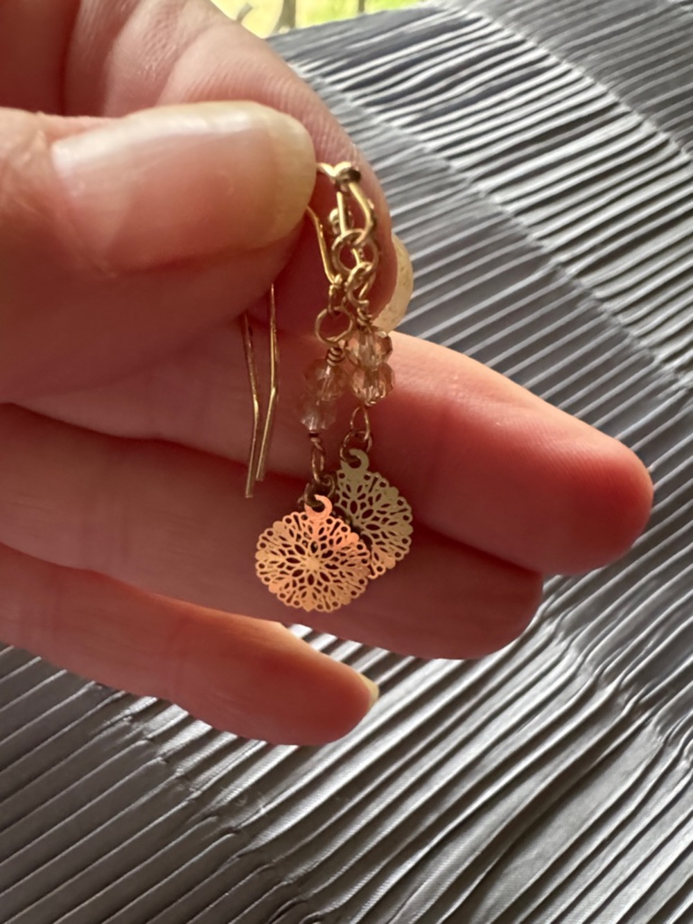 Gold Filigree Drop Earrings with Crystal Beads - Women's Jewelry
